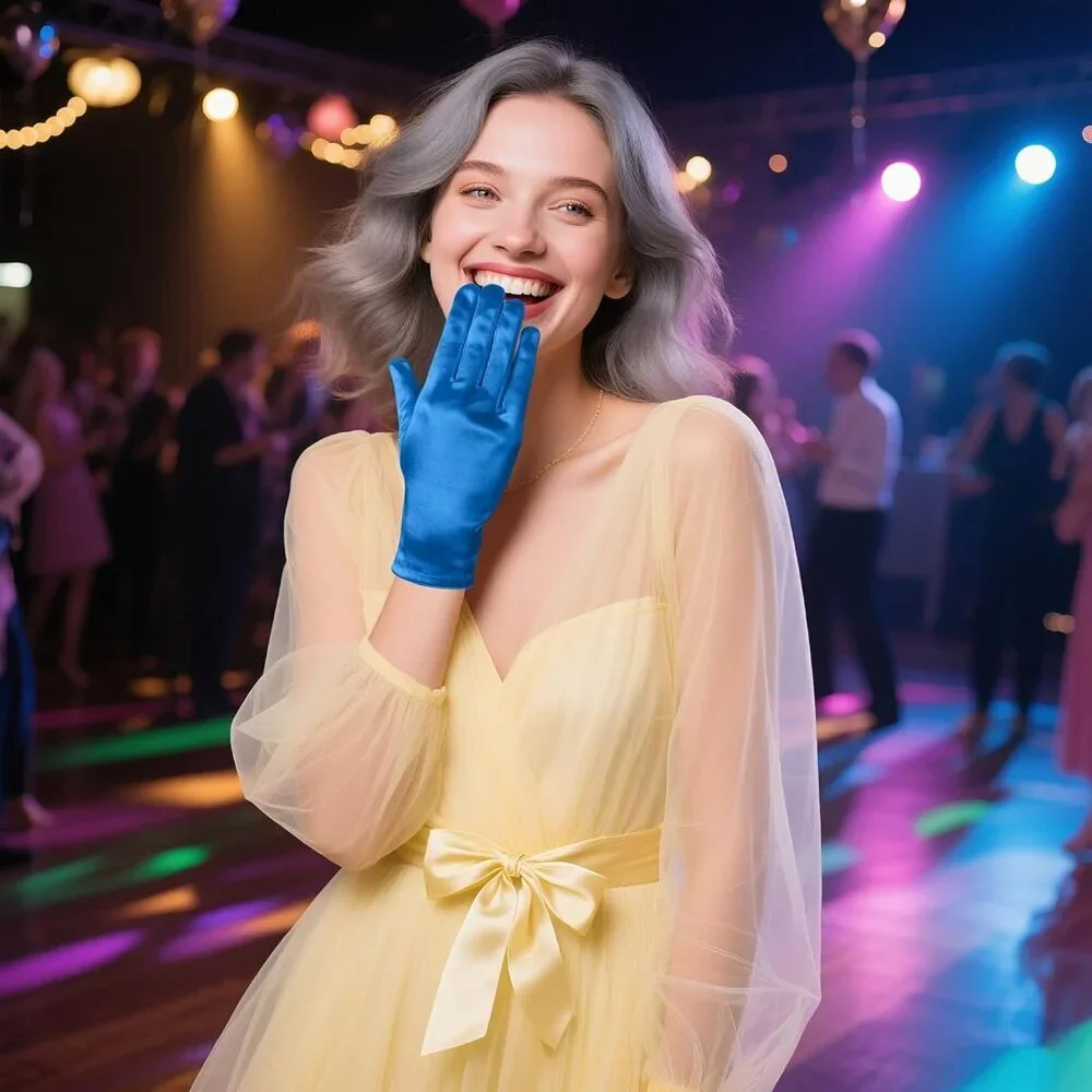 Women's Formal Short Blue Satin Gloves Bridal Wedding Banquet Party Costume